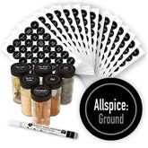 AllSpice Ultimate Spice Label Set labels on a jar for quick identification and organized storage.