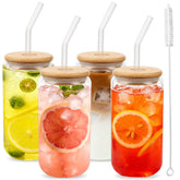 Alotpower glass cups with lids and straws 16oz, ideal for iced coffee and smoothies