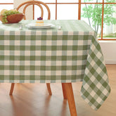 Alsoo Gingham tablecloth close-up shows soft cotton-linen weave for elegant dining.