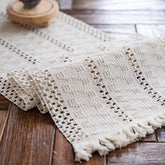 Alynsehom macrame table runner in cream beige elevates dining tables with Boho charm.