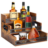 Alyoen liquor bottle display shelf showcasing organized, accessible barware on a stylish retro stand.