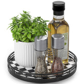 AMH black and white checkered lazy susan base keeps spices organized on countertops