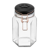 Amici Pet Bernese clear glass treat canister on kitchen counter, keeps treats visible and fresh