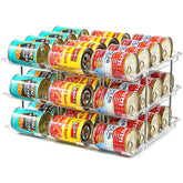 Amllas can organizer mounted in pantry showing three tiers for 36 cans, saving space
