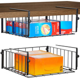AmonHouseware hanging-under-shelf basket shows tool-free setup for cabinets