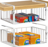 AmonHouseware under shelf basket front view showing spacious pantry storage.