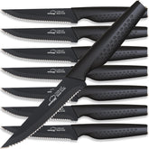 Amorston 8pc steak knives set with sharp blades for precise, clean cuts.
