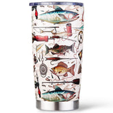 Amutta fish mug pattern close-up with fish, rods, and lures for anglers