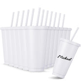 Amyhill 12-pcs reusable cups with lids and straws in white for easy party planning.