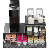 AmzAge coffee maker countertop organizer front view with integrated no-assembly setup