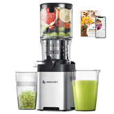 AMZCHEF cold press juicer with wide chute enables whole-fruit juicing for faster prep.