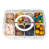Amzcku divided serving tray with lid and handle keeps snacks organized and portable.
