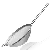 Anaeat fine mesh strainer with long handle for safe lifting from hot water.