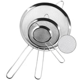 Anaeat fine mesh strainer with a long handle for safe pasta lifting.