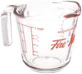 Anchor Hocking Fire-King 1-Cup measuring cup, front view, clear glass for precise readings.