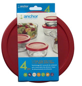 Anchor Hocking red round lid for 7-cup bowl keeps contents fresh and sealed.