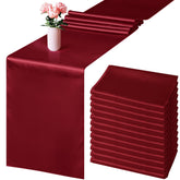 Aneco Burgundy satin table runner enhances wedding table decor with luxurious sheen