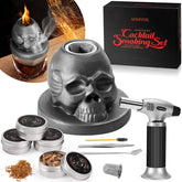 Anmyox skull bourbon smoker kit on glass for smoky presentation.