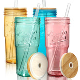 ANOTION colored mason jars with lids and straws, 24oz, vibrant drinkware for on-the-go.