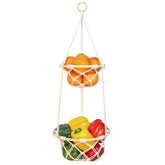 ANROYE 2-Tier Macrame Fruit Basket hanging showcases boho storage for fresh produce.