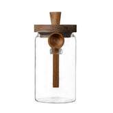 ANSQU 34oz glass jar with wooden lid for clear coffee bean visibility.