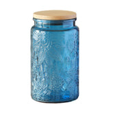 ANSQU blue glass container front view for stylish pantry storage of coffee and candy.