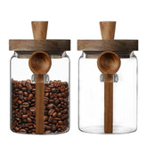 ANSQU glass storage jar with bamboo lid and spoon, airtight jar for pantry organization.