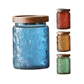 ANSQU Sunflower vintage glass jar with wooden lid for stylish kitchen storage.
