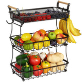 ANTOPY 3-tier fruit basket with banana hangers, top view emphasizes spacious storage