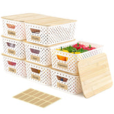 AntStep 8-pack bamboo-lid storage bin stackable for compact pantry organization.