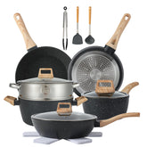 Anymark 16pcs non-stick pots and pans set displayed for daily cooking.
