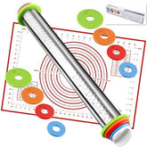 AOAONIU rolling pin with adjustable thickness rings for precise dough thickness