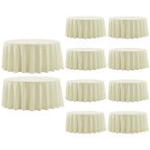 Aocoz ivory round tablecloth on a 120-inch dining table, ideal for elegant gatherings.