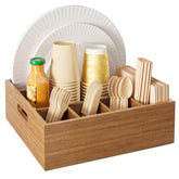 Aofure acacia wood utensil holder front view for durable countertop organization.