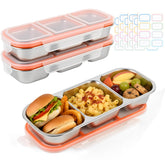 Aomeskoitoy 2 pack stainless steel snack container with three compartments and leakproof design
