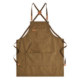 Aoomzoon canvas apron full coverage in brown protects clothing during cooking