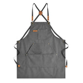 Aoomzoon Canvas Apron gray front view with large pockets for tools and gadgets