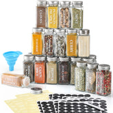 AOZITA 24-pcs glass spice jars set with labels for organized kitchen storage