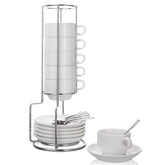 AOZITA espresso cups with saucers and spoons in a compact stackable set.