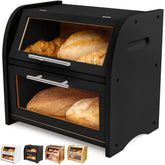 Apace Living Arise bamboo bread box front view with clear window preserves freshness