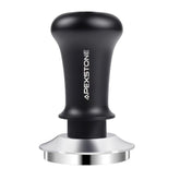 Apexstone 51mm coffee tamper close-up, stainless steel base for even tamp.