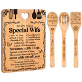 Apjielop cutting board engraving displays 'Recipe for a Special Wife' in a stylish kitchen