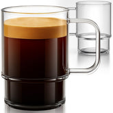 Aquach stackable glass mug with handle in a two-piece set for space-saving storage