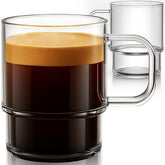 Aquach stackable mugs with handle demonstrate space-saving storage for small kitchens.