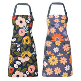 ARBINSON floral apron blue with pockets, ideal for cooking and grilling.