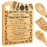 Aremdys Sisters bamboo cutting board set front view, recipe design enhances gift appeal.