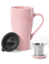 ARRADEN Tea Cup with Infuser in pink for easy loose-leaf brewing at home.