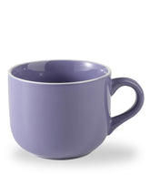 ARRADENS soup mug with purple handle, ideal for soups and desserts.