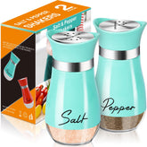 Arrozon salt and pepper shakers set with glass bottom for easy refill awareness.