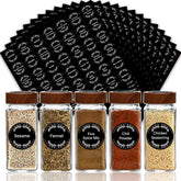 Art Secret 672 preprinted spice labels on jars for organized pantry labeling.